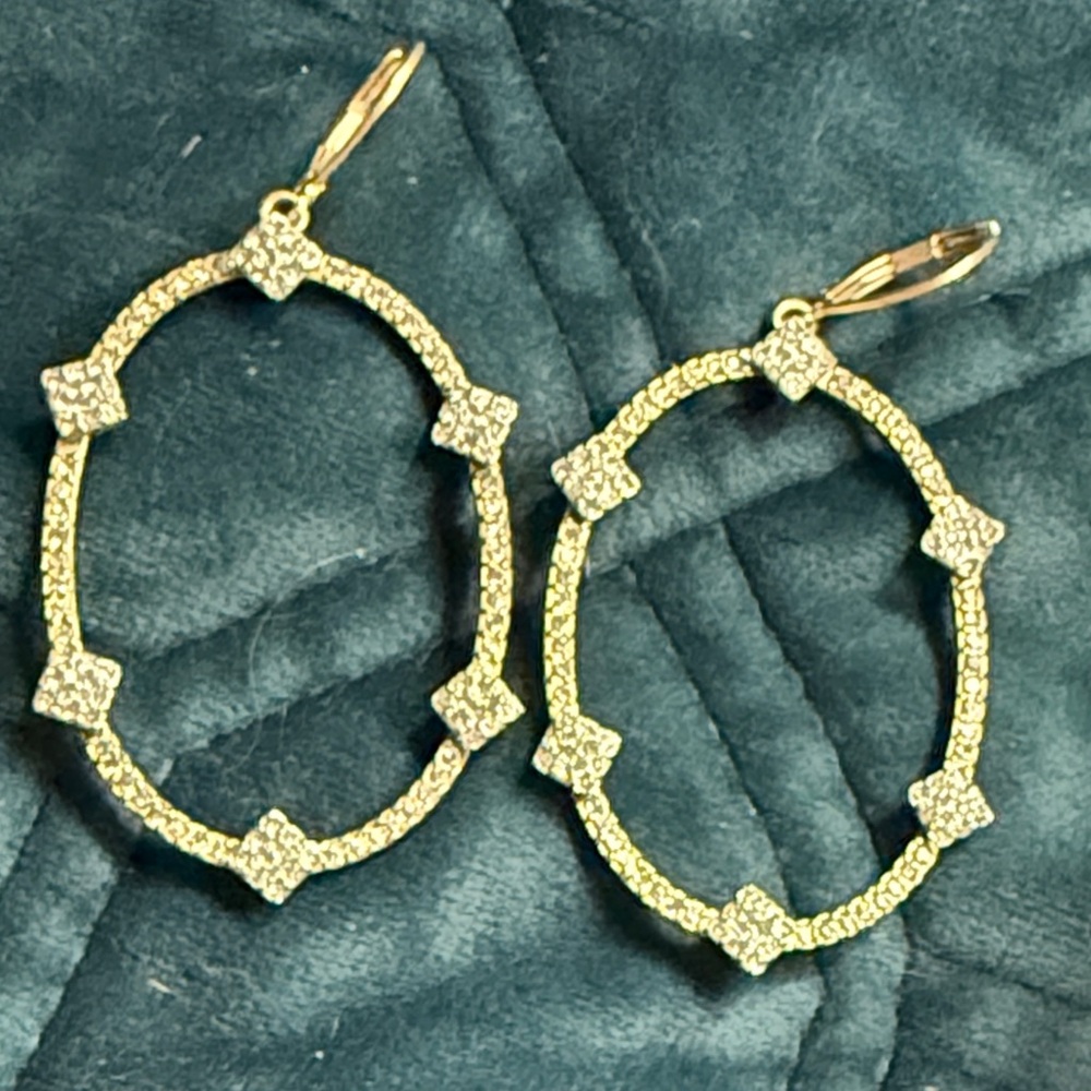Gold Oval Bling Hoop lever back style pierced Earrings